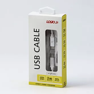 Logo USB-Kabel (3.2 gen 1), USB-C-Stecker - USB-C-Stecker, 2m, 5 Gbps, 5V/3A, weiß, Box, Nylongeflecht, Aluminium-Steckerabdeckung