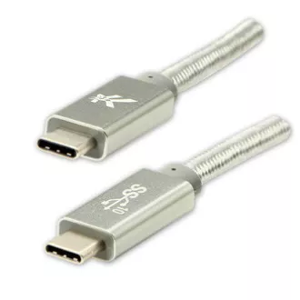 Logo USB-Kabel (3.2 gen 2), USB C-Stecker - USB C-Stecker, 1m, Power Delivery 100W, 10 Gbps, 20V/5A, silber, Box, Nylongeflecht