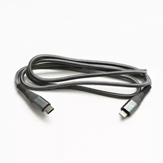 Logo USB-Kabel (2.0), USB C-Stecker - Apple Lightning-Stecker, 2m, MFi-Zertifizierung, 5V/3A, silber, Box, Nylongeflecht, Aluminium Logo USB-Kabel (2.0), USB C-Stecker - Apple Lightning-Stecker, 2m, MFi-Zertifizierung, 5V/3A, silber, Box, Nylongeflecht, Aluminium