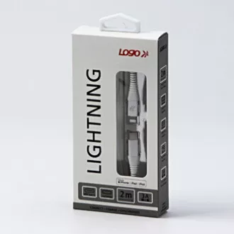Logo USB-Kabel (2.0), USB C-Stecker - Apple Lightning-Stecker, 2m, MFi-Zertifizierung, 5V/3A, weiß, Box, Nylongeflecht, Aluminium Logo USB-Kabel (2.0), USB C-Stecker - Apple Lightning-Stecker, 2m, MFi-Zertifizierung, 5V/3A, weiß, Box, Nylongeflecht, Aluminium