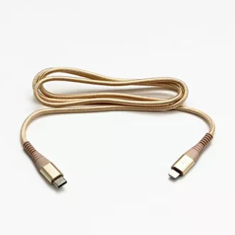 Logo USB-Kabel (2.0), USB C-Stecker - Apple Lightning-Stecker, 2m, MFi-Zertifizierung, 5V/3A, gold, Box, Nylongeflecht, Aluminium Logo USB-Kabel (2.0), USB C-Stecker - Apple Lightning-Stecker, 2m, MFi-Zertifizierung, 5V/3A, gold, Box, Nylongeflecht, Aluminium