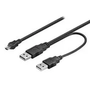 Logo USB Kabel (2.0), 2x USB A Stecker - miniUSB Stecker, 0.6m, schwarz, Blister, SELL OUT