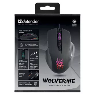 Defender Wolverine GM-700L RGB Maus kabelgebunden, schwarz, 12800DPI Defender Wolverine GM-700L RGB Maus kabelgebunden, schwarz, 12800DPI