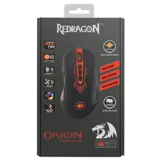Redragon Origin USB-Maus mit Kabel, schwarz-rot, 4000DPI