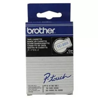 Brother Original-Farbband für Etikettendrucker, Brother, TC-203, blauer Druck/weißes Trägermaterial, laminiert, 7,7 m, 12 mm