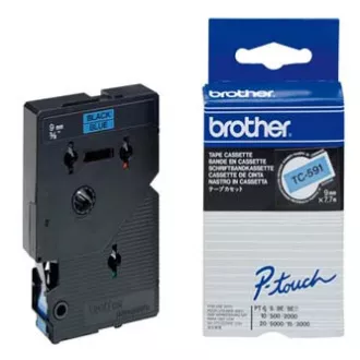 Brother Original-Farbband für Etikettendrucker, Brother, TC-591, schwarzer Druck/blaues Trägermaterial, laminiert, 7,7 m, 9 mm