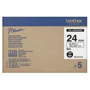 Brother Original-Farbband für Etikettendrucker, Brother, HGE-651, schwarzer Druck/gelbes Trägermaterial, 8m, 24mm, 5 Stück pro Packung, Preis pro Packung