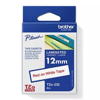 Brother original Etikettendruckerband, Brother, TZE-232, roter Druck/weißes Trägermaterial, laminiert, 8m, 12mm Brother original Etikettendruckerband, Brother, TZE-232, roter Druck/weißes Trägermaterial, laminiert, 8m, 12mm