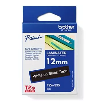 Brother original Etikettendruckerband, Brother, TZE-335, weißer Druck/schwarzes Trägermaterial, laminiert, 8m, 12mm Brother original Etikettendruckerband, Brother, TZE-335, weißer Druck/schwarzes Trägermaterial, laminiert, 8m, 12mm