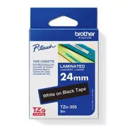 Brother Original Farbband für Etikettendrucker, Brother, TZE-355, weißer Druck/schwarzes Trägermaterial, laminiert, 8m, 24mm