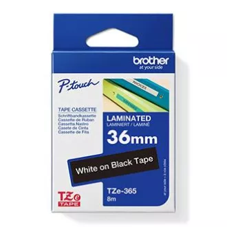 Brother Original Farbband für Etikettendrucker, Brother, TZE-365, weißer Druck/schwarzes Trägermaterial, laminiert, 8m, 36mm