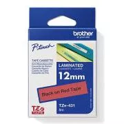 Brother Original Farbband für Etikettendrucker, Brother, TZE-431, schwarzer Druck/rotes Trägermaterial, laminiert, 8m, 12mm