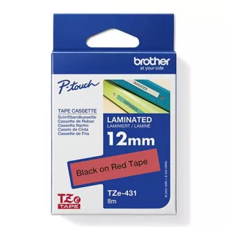 Brother Original Farbband für Etikettendrucker, Brother, TZE-431, schwarzer Druck/rotes Trägermaterial, laminiert, 8m, 12mm