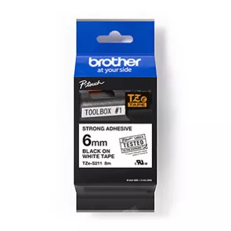 Brother original Etikettendruckerband, Brother, TZE-S211, schwarzer Druck/weißes Trägermaterial, laminiert, 8m, 6mm, extrem klebend Brother original Etikettendruckerband, Brother, TZE-S211, schwarzer Druck/weißes Trägermaterial, laminiert, 8m, 6mm, extrem klebend