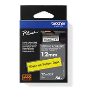 Brother original Etikettendruckerband, Brother, TZE-S631, schwarzer Druck/gelbe Rückseite, laminiert, 8m, 12mm, extrem klebend