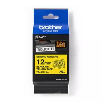 Brother original Etikettendruckerband, Brother, TZE-S631, schwarzer Druck/gelbe Rückseite, laminiert, 8m, 12mm, extrem klebend
