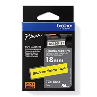 Brother original Etikettendruckerband, Brother, TZE-S641, schwarzer Druck/gelbe Rückseite, laminiert, 8m, 18mm, extrem klebend