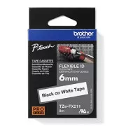 Brother Original Farbband für Etikettendrucker, Brother, TZE-FX211, schwarzer Druck/weißes Trägermaterial, laminiert, 8m, 6mm, flexibel