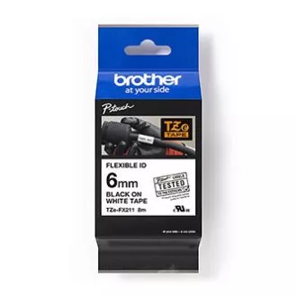 Brother Original Farbband für Etikettendrucker, Brother, TZE-FX211, schwarzer Druck/weißes Trägermaterial, laminiert, 8m, 6mm, flexibel