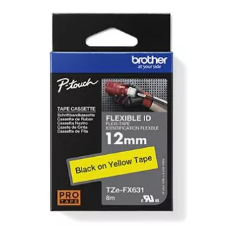 Brother Original-Farbband für Etikettendrucker, Brother, TZE-FX631, schwarzer Druck/gelbe Rückseite, laminiert, 8m, 12mm, flexibel