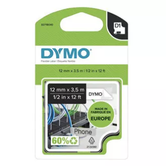Dymo original Etikettendrucker Farbband, Dymo, 16957, S0718040, schwarzer Druck/weißes Trägermaterial, 3,5m, 12mm, D1 spezial - flexibel