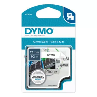Dymo original Etikettendrucker Farbband, Dymo, 16957, S0718040, schwarzer Druck/weißes Trägermaterial, 3,5m, 12mm, D1 spezial - flexibel
