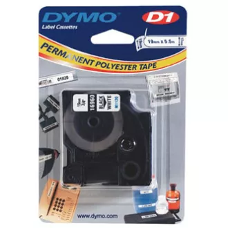 Dymo original Etikettendrucker Farbband, Dymo, 16960, S0718070, schwarzer Druck/weißes Trägermaterial, 5,5m, 19mm, D1, spezial - permanent