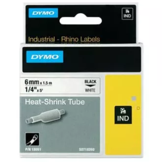 Dymo Original-Etikettendruckerband, Dymo, 18051, S0718260, schwarzer Druck/weißes Trägermaterial, 1,5 m, 6 mm, RHINO-Flachschrumpffolie