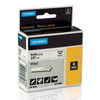 Dymo original Etikettendruckerband, Dymo, 18443, S0718580, schwarzer Druck/weißes Trägermaterial, 5,5m, 9mm, RHINO vinyl profi D1