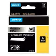 Dymo Original-Etikettendruckerband, Dymo, 18486, schwarzer Druck/Metallic-Träger, 5,5 m, 12 mm, RHINO permanentes Polyester D