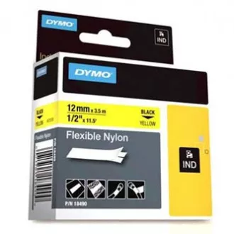 Dymo original Etikettendruckerband, Dymo, 18490, schwarzer Druck/gelber Träger, 3,5m, 12mm, RHINO flexibles Nylon
