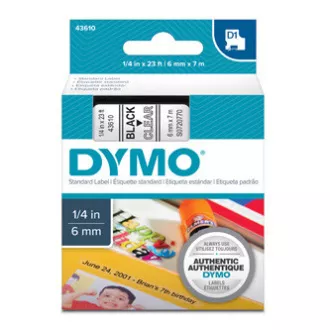 Dymo Original Farbband für Etikettendrucker, Dymo, 43610, S0720770, schwarzer Druck/transparentes Trägermaterial, 7m, 6mm, D1 Dymo Original Farbband für Etikettendrucker, Dymo, 43610, S0720770, schwarzer Druck/transparentes Trägermaterial, 7m, 6mm, D1
