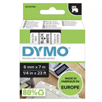Dymo Original Farbband für Etikettendrucker, Dymo, 43613, S0720780, schwarzer Druck/weißes Trägermaterial, 7m, 6mm, D1 Dymo Original Farbband für Etikettendrucker, Dymo, 43613, S0720780, schwarzer Druck/weißes Trägermaterial, 7m, 6mm, D1