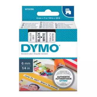 Dymo Original Farbband für Etikettendrucker, Dymo, 43613, S0720780, schwarzer Druck/weißes Trägermaterial, 7m, 6mm, D1 Dymo Original Farbband für Etikettendrucker, Dymo, 43613, S0720780, schwarzer Druck/weißes Trägermaterial, 7m, 6mm, D1