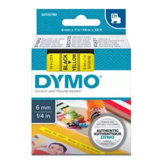 Dymo Original-Farbband für Etikettendrucker, Dymo, 43618, S0720790, schwarzer Druck/gelbes Trägermaterial, 7m, 6mm, D1