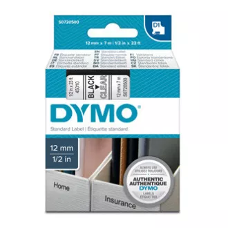 Dymo Original Farbband für Etikettendrucker, Dymo, 45010, S0720500, schwarzer Druck/transparentes Trägermaterial, 7m, 12mm, D1