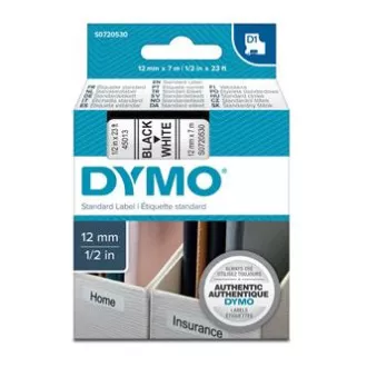 Dymo Original Farbband für Etikettendrucker, Dymo, 45013, S0720530, schwarzer Druck/weißes Trägermaterial, 7m, 12mm, D1