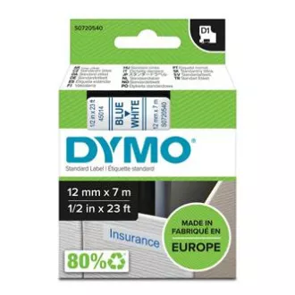 Dymo Original Farbband für Etikettendrucker, Dymo, 45014, S0720540, blauer Druck/weißes Trägermaterial, 7m, 12mm, D1 Dymo Original Farbband für Etikettendrucker, Dymo, 45014, S0720540, blauer Druck/weißes Trägermaterial, 7m, 12mm, D1