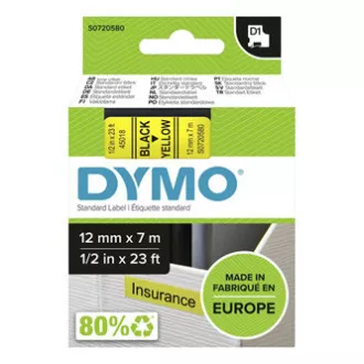 Dymo Original-Farbband für Etikettendrucker, Dymo, 45018, S0720580, schwarzer Druck/gelbes Trägermaterial, 7m, 12mm, D1 Dymo Original-Farbband für Etikettendrucker, Dymo, 45018, S0720580, schwarzer Druck/gelbes Trägermaterial, 7m, 12mm, D1