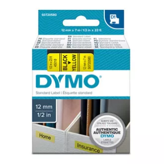 Dymo Original-Farbband für Etikettendrucker, Dymo, 45018, S0720580, schwarzer Druck/gelbes Trägermaterial, 7m, 12mm, D1 Dymo Original-Farbband für Etikettendrucker, Dymo, 45018, S0720580, schwarzer Druck/gelbes Trägermaterial, 7m, 12mm, D1