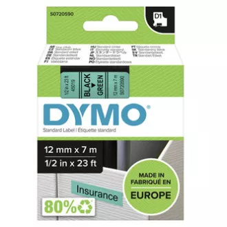 Dymo Original Farbband für Etikettendrucker, Dymo, 45019, S0720590, schwarzer Druck/grünes Trägermaterial, 7m, 12mm, D1 Dymo Original Farbband für Etikettendrucker, Dymo, 45019, S0720590, schwarzer Druck/grünes Trägermaterial, 7m, 12mm, D1