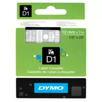 Dymo Original-Farbband für Etikettendrucker, Dymo, 45020, S0720600, weißer Druck/transparentes Trägermaterial, 7m, 12mm, D1