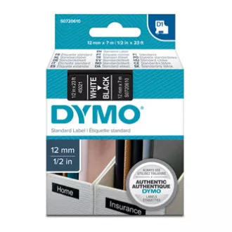 Dymo Original Farbband für Etikettendrucker, Dymo, 45021, S0720610, weißer Druck/schwarzes Trägermaterial, 7m, 12mm, D1