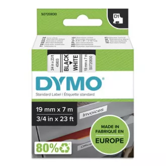 Dymo Original Farbband für Etikettendrucker, Dymo, 45803, S0720830, schwarzer Druck/weißes Trägermaterial, 7m, 19mm, D1 Dymo Original Farbband für Etikettendrucker, Dymo, 45803, S0720830, schwarzer Druck/weißes Trägermaterial, 7m, 19mm, D1