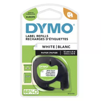 Dymo original Etikettendruckerband, Dymo, 59421, S0721510, schwarzer Druck/weißes Trägermaterial, 4m, 12mm, LetraTag Papierband