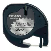 Dymo Original Farbband für Etikettendrucker, Dymo, S0721730, schwarzer Druck/silbernes Trägermaterial, 4m, 12mm, LetraTag Metallic Farbband