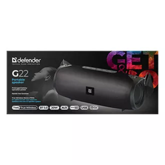 Defender Lautsprecher G22, Li-Ion, 2.0, 20W, schwarz, Lautstärkeregler, BT 5.0, TWS, seitliche Passivradiatoren, 40Hz~20kHz Defender Lautsprecher G22, Li-Ion, 2.0, 20W, schwarz, Lautstärkeregler, BT 5.0, TWS, seitliche Passivradiatoren, 40Hz~20kHz