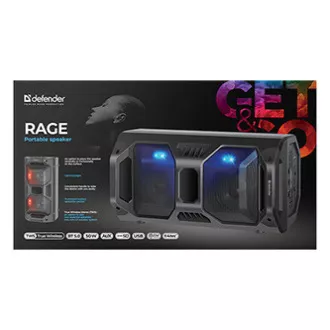Defender Speaker Rage, Li-Ion, 2.0, 50W, schwarz, Lautstärkeregler, LED Hintergrundbeleuchtung, BT 5.0, TWS, Fernbedienung, 45Hz Defender Speaker Rage, Li-Ion, 2.0, 50W, schwarz, Lautstärkeregler, LED Hintergrundbeleuchtung, BT 5.0, TWS, Fernbedienung, 45Hz