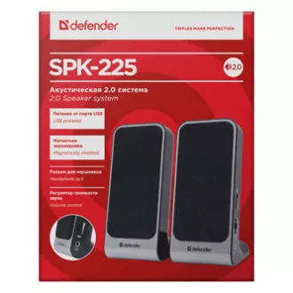 Defender-Lautsprecher SPK-225, 2.0, 4W, grau, Lautstärkeregler, magnetisch abgeschirmtes Gehäuse, Kopfhöreranschluss, 200Hz~18kHz Defender-Lautsprecher SPK-225, 2.0, 4W, grau, Lautstärkeregler, magnetisch abgeschirmtes Gehäuse, Kopfhöreranschluss, 200Hz~18kHz