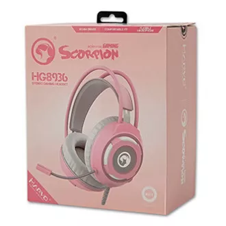Marvo HG8936 Kopfhörer mit Mikrofon, kabelgebunden, rosa, hintergrundbeleuchtet, 3,5 mm Klinke   USB